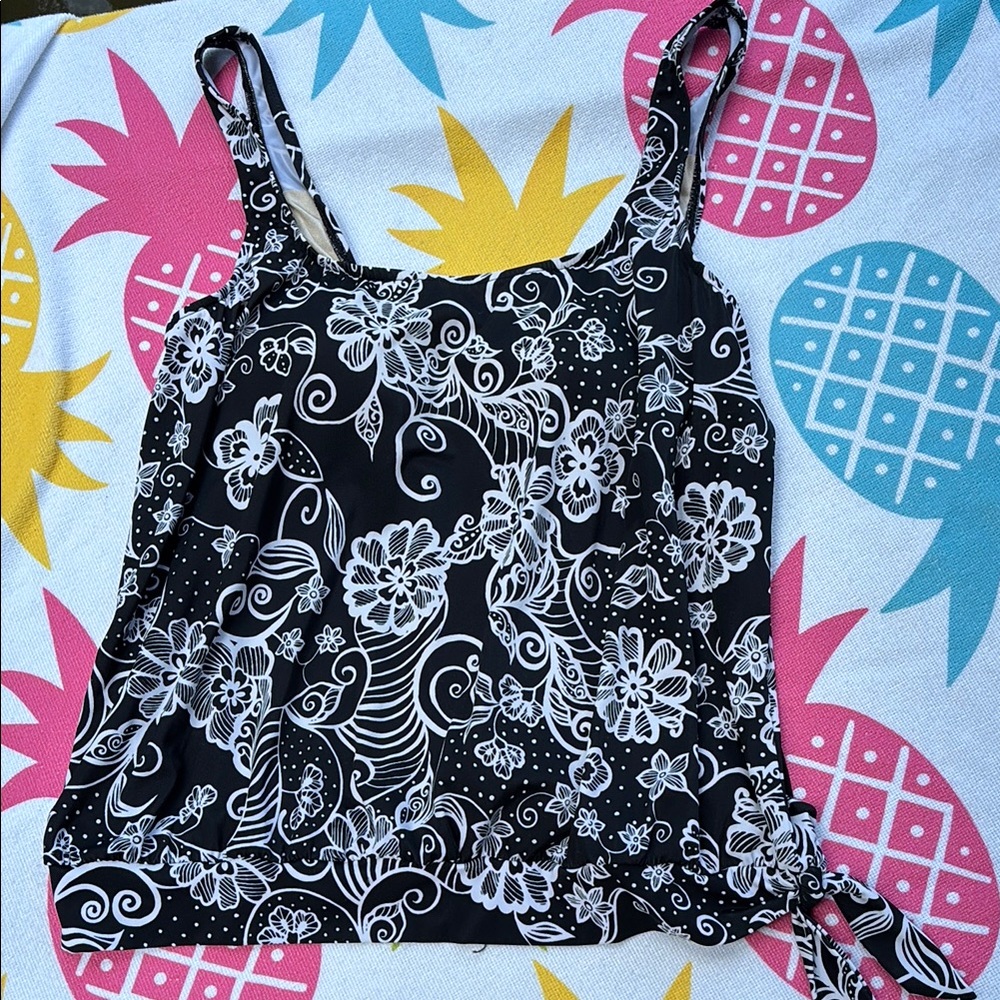 Floral Black and White Women's Swim Top
